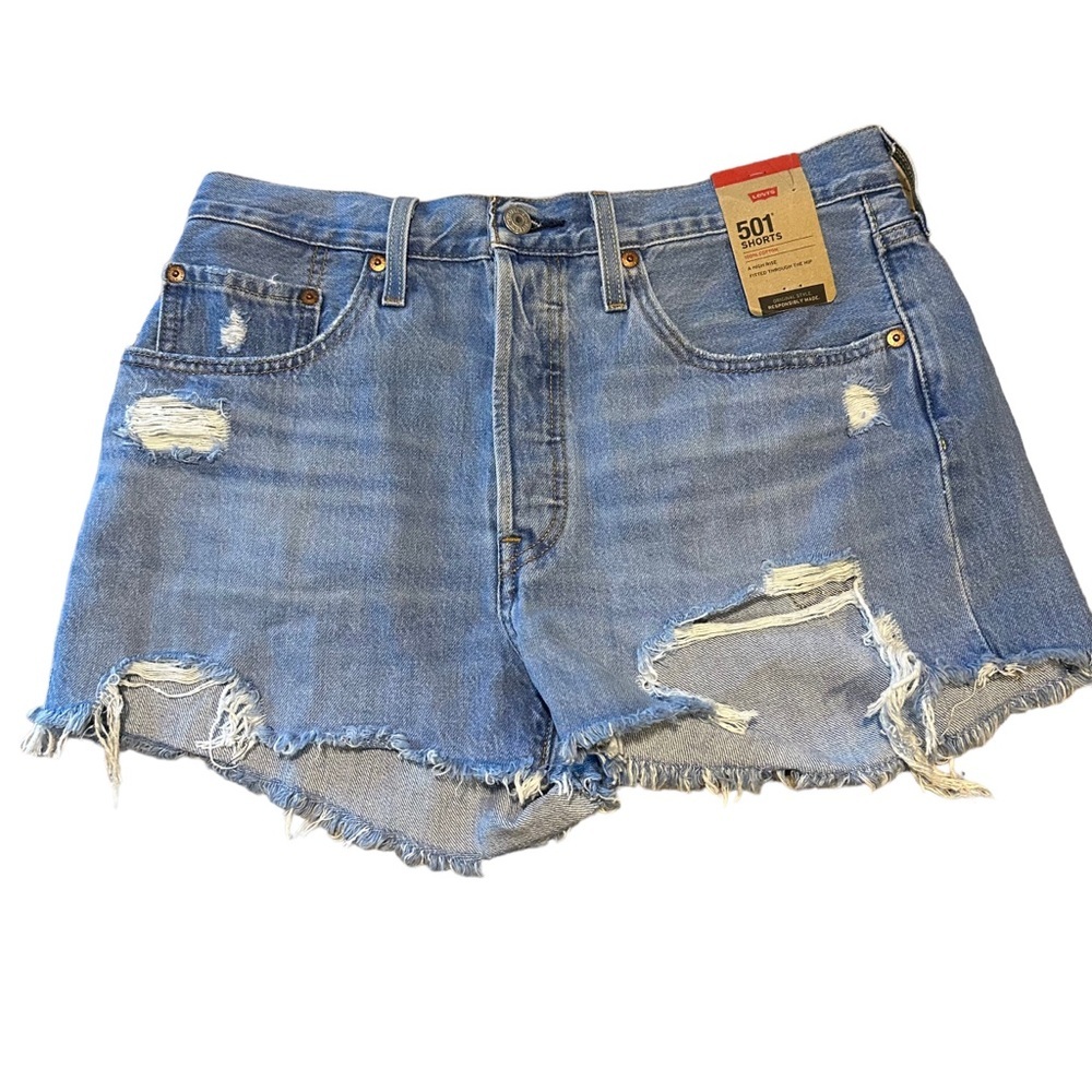 NEW Levi’s 501 High Rise Distressed Denim Shorts Sz 30 - Picture 1 of 16